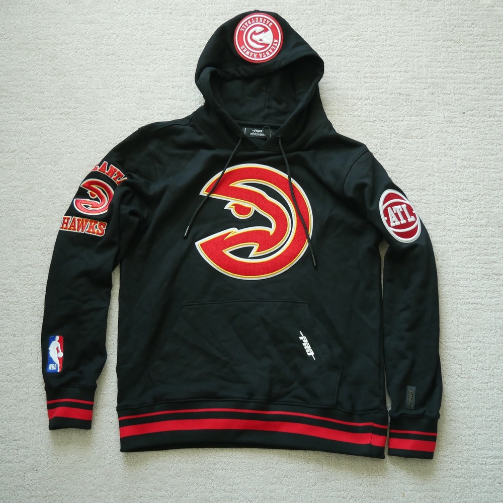 Pro Standard Atlanta Hawks NBA Hoodie Black Chenille Patch Mens Medium